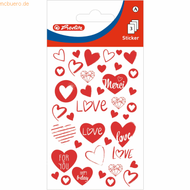 10 x Herlitz Deko-Sticker Motiv 7 selbstklebend Rote Herzen VE=3 Blatt von Herlitz