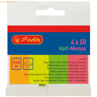 10 x Herlitz Haft-Memos 20x50mm 4x50 Blatt Neonfarben von Herlitz