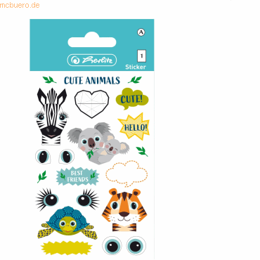 Herlitz Sticker-Etikett Folie Cute Animals 1 Blatt von Herlitz