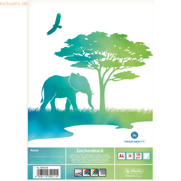 Herlitz Zeichenblock A4 100g/qm 20 Blatt Greenline Elefant von Herlitz
