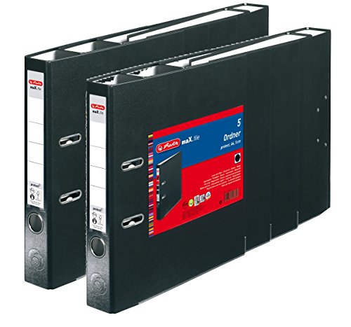 10er Sparpackung Herlitz 9942616 Ordner maX.file protect A4 5cm schwarz, PP-Kunststoffbezug/Papier hellgr.besch. 10er Packung von Herlitz