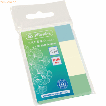 Herlitz Haft-Memos Greenline 20x50mm 4x40 Blatt farbig sortiert von Herlitz