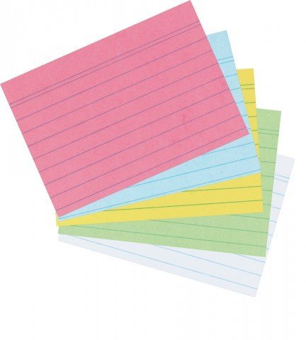500 herlitz Karteikarten DIN A8 farbig sortiert liniert, je 100 blau, gelb, rosa, grün und weiß von Herlitz