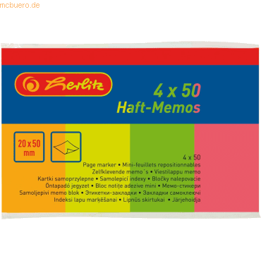 6 x Herlitz Haft-Memos 20x50mm 4x50 Blatt Neonfarben von Herlitz