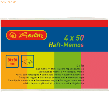 6 x Herlitz Haft-Memos 20x50mm 4x50 Blatt Neonfarben 6 x Herlitz Haft-Memos 20x50mm 4x50 Blatt Neonfarben von Herlitz