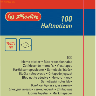 6 x Herlitz Haftnotizen 75x75mm gelb VE=100 Blatt von Herlitz