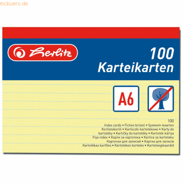 6 x Herlitz Karteikarten A6 liniert gelb VE=100 Stück 6 x Herlitz Karteikarten A6 liniert gelb VE=100 Stück von Herlitz