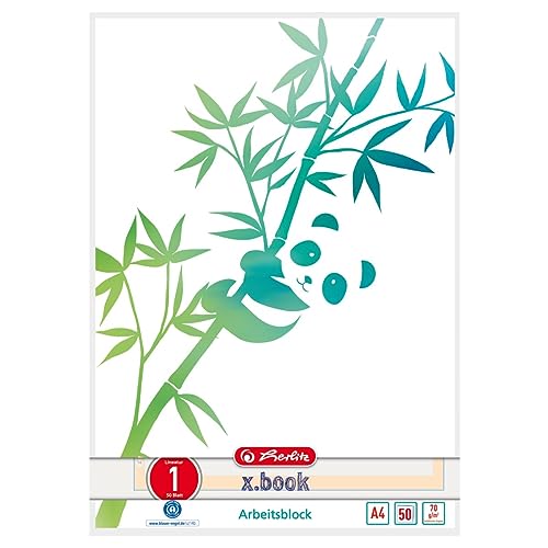 Arbeitsblock A4 GREENline 50 Blatt Lineatur 01 Motiv Panda von Herlitz