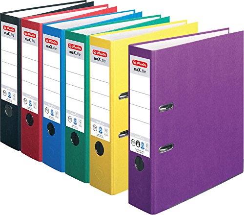 HERLITZ Ordner maX.file nature+ A4 8cm | Kraftpapierbezug selbstklebendes Rückenschild | 6er Special Pack (Grundfarben + violett) limitierte Edition von Herlitz