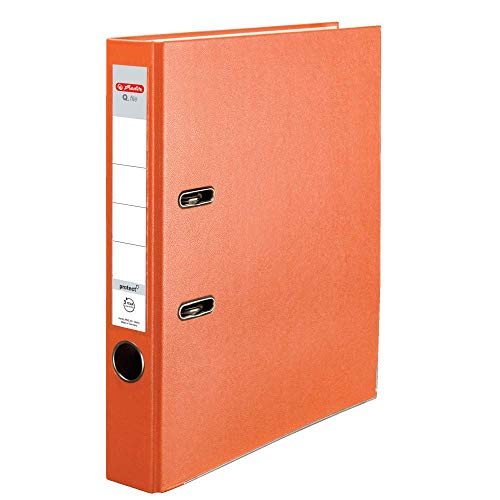 Herlitz® Ordner Q.file | Rücken 5 cm | PP-Folie | Büroorganizer für A4 Dokumente | Wechseletikett | Hebelmechanik mit Druckleiste | Aufnahme von 350 Blatt | orange von Herlitz