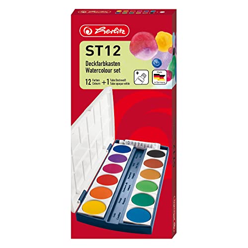 Herlitz 10116655 Schulmalfarben bzw. Deckfarbkasten, 12 Farben inklusive Deckweiß von Herlitz