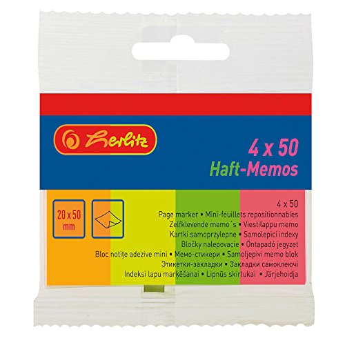 Herlitz 10525566 Haft-Memos, 20 x 50 mm, neon, 4 x 50 Stück von Herlitz