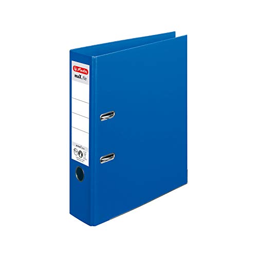 herlitz Ordner A4 maX.file protect +, A4, 8 cm Rückenbreite, Blau, Kunststoffbeschichtung, Einsteckrückenschild, Kantenschutz innen und außen, 1 Stück von Herlitz