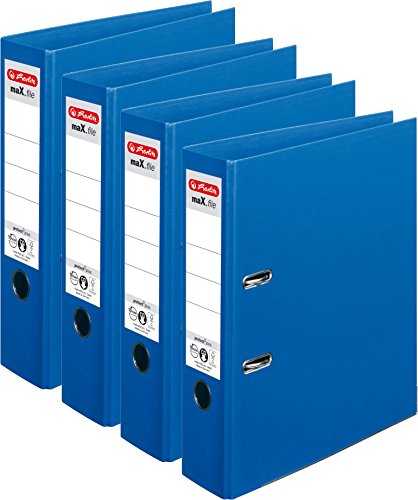 Herlitz 10834331 Ordner maX.file protect+ A4, 8 cm, blau (4er Pack | Blau) von Herlitz