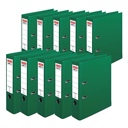 Herlitz 10834349 Ordner maX.file protect+, A4, Rückenbreite: 8cm, Voll-PP-Folienbezug, grün, 10 Stück von Herlitz