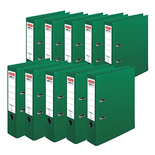 Herlitz 10834349 Ordner maX.file protect+, A4, Rückenbreite: 8cm, Voll-PP-Folienbezug, grün, 10 Stück von Herlitz