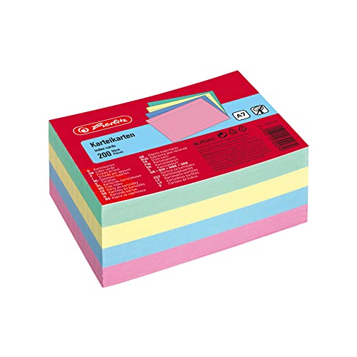 Herlitz 10836245 Karteikarte, Farbig sortiert, 200 Stück, Liniert, A7 von Herlitz
