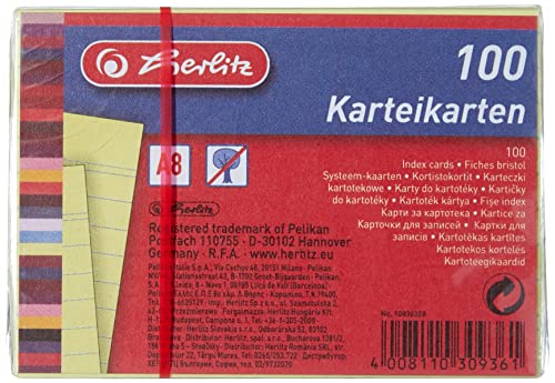 herlitz Karteikarte A8, liniert, gelb, 100 Stück von Herlitz