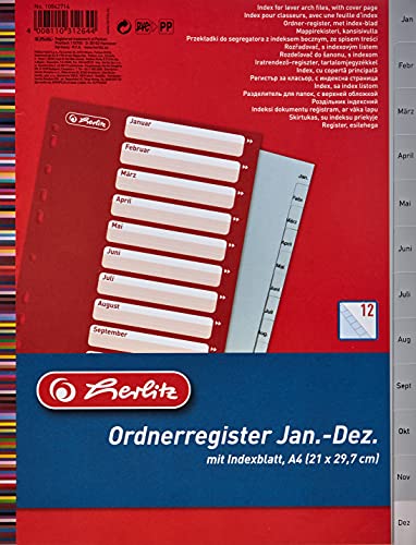 Herlitz Register A4, Monatsregister Januar - Dezember, für Ordner/Ringbücher/Hefter, PP-Folie, Grau, mit beschriftbarem Inhalts-Deckblatt, 10842714 Herlitz Register A4, Monatsregister Januar - Dezember, für Ordner/Ringbücher/Hefter, PP-Folie, Grau, mit beschriftbarem Inhalts-Deckblatt, 10842714 von Herlitz