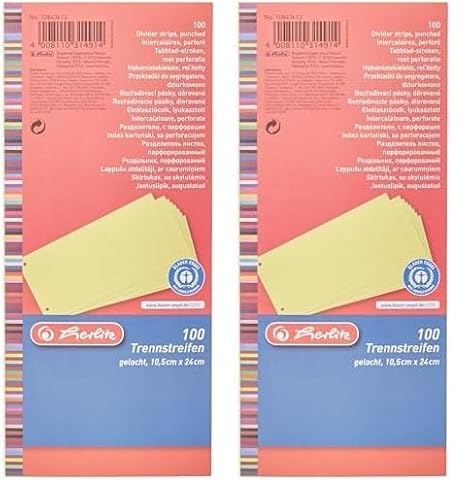 Herlitz Trennstreifen, 100er Packung, Gelb (Packung mit 2), 2-fach Lochung, Blauer Engel, A5, Karton von Herlitz