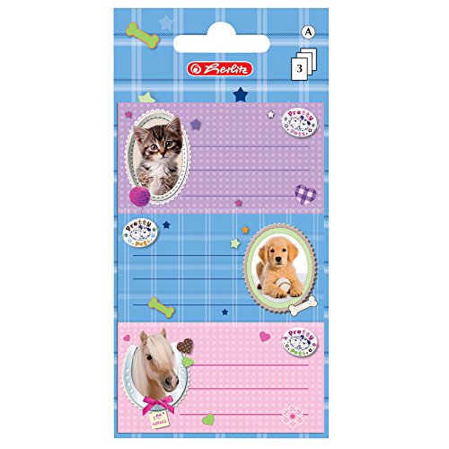 Herlitz 10917326 Buchetiketten Pretty Pets, 3 Bögen a 3 Stück, selbstklebend von Herlitz