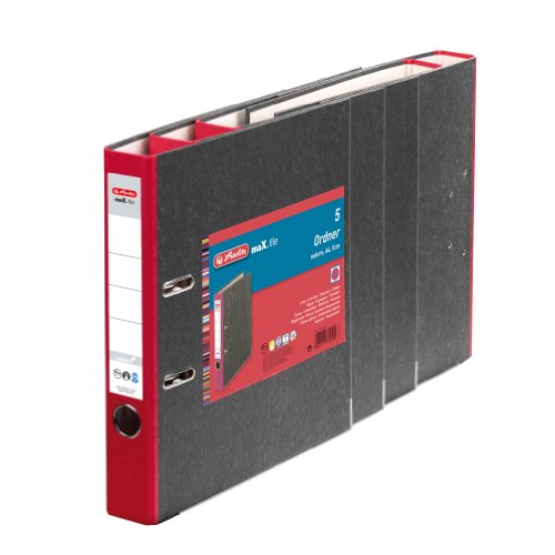 Herlitz 11012374 Ordner maX.file nature A4 5cm rot, Wolkenmarmorbezug/Papier grau 5er Packung von Herlitz