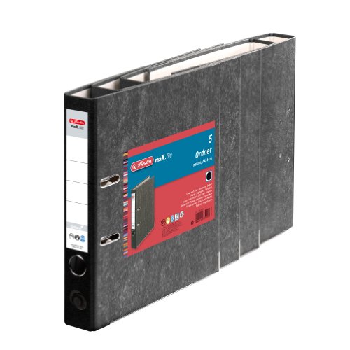 Herlitz 11012408 Ordner maX.file nature A4 5cm schwarz Wolkenmarmorbezug/Papier grau, 5er Pack von Herlitz