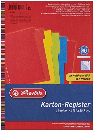 Herlitz Kartonregister aus Manilakarton, A4, 10 Blatt, 5 sortierten intenivfarben Herlitz Kartonregister aus Manilakarton, A4, 10 Blatt, 5 sortierten intenivfarben von Herlitz