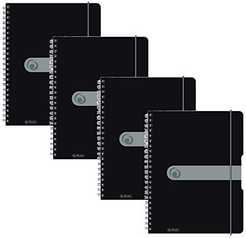 Herlitz 11293073 Spiralblock A4 to go, Holzfreies Papier, 80 Blatt (4er Pack A4, schwarz) von Herlitz