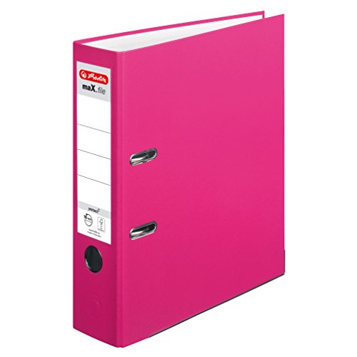 Herlitz 11416302 Ordner maX.file protect A4, 8 cm mit Einsteckrückenschild, 5er-Packung, FSC Mix, pink von Herlitz
