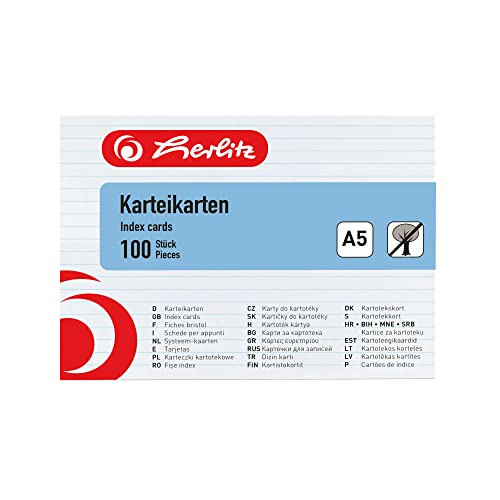 herlitz Karteikarte A5, liniert, weiß, 100 Stück herlitz Karteikarte A5, liniert, weiß, 100 Stück von Herlitz