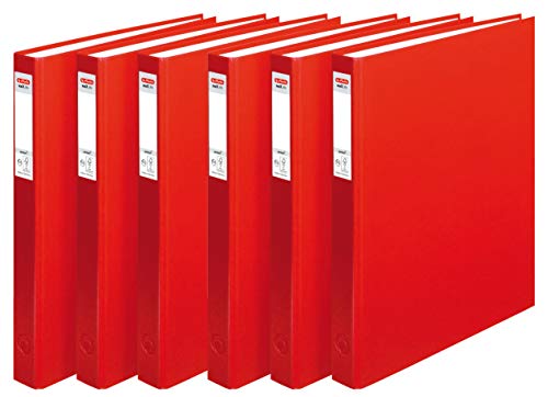 Herlitz 1913821 Ringbuch A4 PP 2-Bügel, 24 mm, 6er Pack (6er Pack, rot) von Herlitz