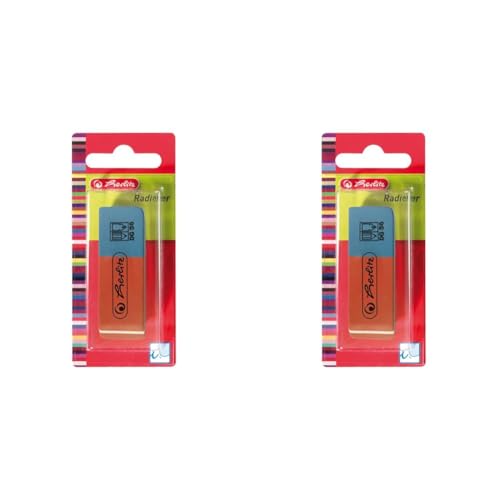 Herlitz 2 Radierer, rote Seite für Graphit/blaue Seite für Tinte (Packung mit 2) von Herlitz