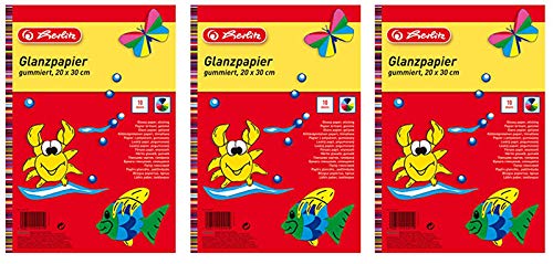 Herlitz 244418 Glanzpapier 20 x 30 cm, 10 Blatt (Mehrfarbig, 3er Pack) von Herlitz