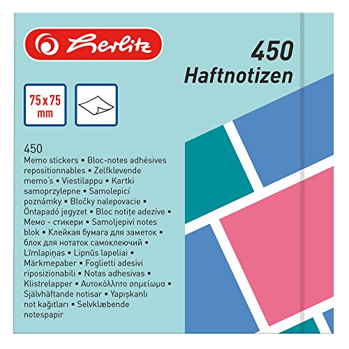 Herlitz 50016006 Haftnotizblock, 450 Blatt, 75 x 75 mm Blocking-Farbmix von Herlitz