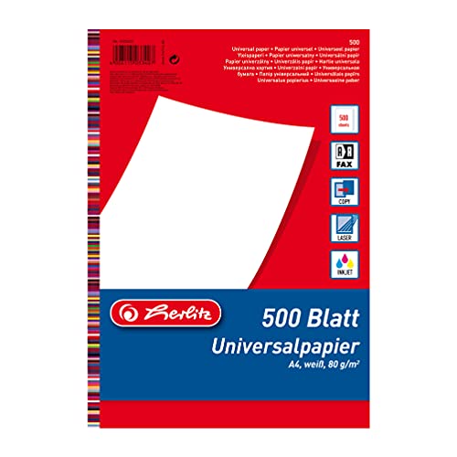 Herlitz 5033402 Universalpapier, A4, 80g, 500 Blatt weiss, holzfrei, 5 Packungen von Herlitz