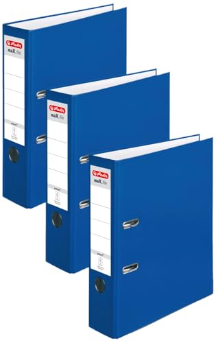 Herlitz 5480405 Ordner maX.file protect A4 (8 cm mit Einsteckrückenschild) blau (Packung mit 3) von Herlitz