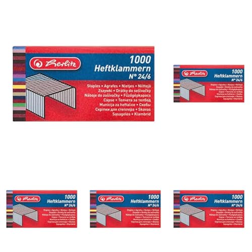 Herlitz 8760514 Heftklammern 24/6, Metall, Inhalt: 1.000 Stück (Packung mit 5) von Herlitz