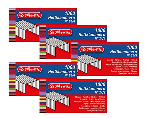 Herlitz 8760514 Heftklammern Nummer 24/6 verzinkt, 1000 Stück, metall (5 Packungen / 24/6) von Herlitz