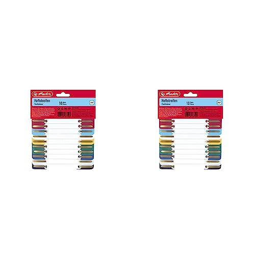 Herlitz 8767501 Heftstreifen PP 3,4 x 15 cm, 10 Stück, farbig sortiert bunt (Packung mit 2) von Herlitz