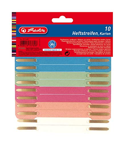 Herlitz 8767600 Heftstreifen Karton 3,4 x 15 cm, 10x 10 Stück, farbig sortiert (100 Stück) von Herlitz