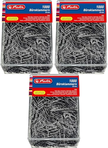 Herlitz 8859100 Büroklammer Brief-, Aktenklammer 32mm verzinkt 1.000er Transparentbox (3000 Stück) von Herlitz