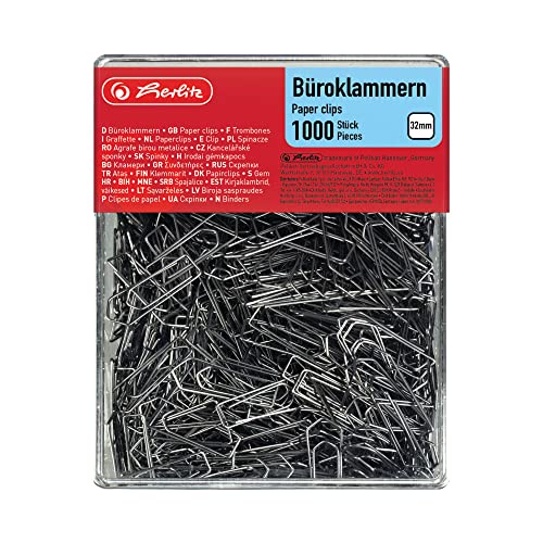 Herlitz 8859100 Büroklammer Brief-, Aktenklammer 32mm verzinkt Transparentbox 1.000 Stück von Herlitz