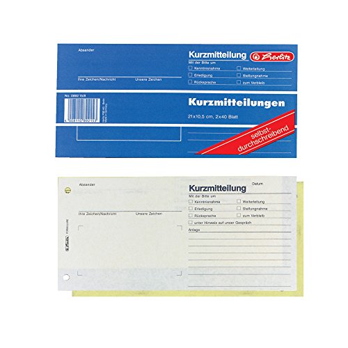 Herlitz 892158 Kurzmitteilung, 21 x 10,5, 2 x 40 Blatt, selbstdurchschreibend, 5 Stück Herlitz 892158 Kurzmitteilung, 21 x 10,5, 2 x 40 Blatt, selbstdurchschreibend, 5 Stück von Herlitz