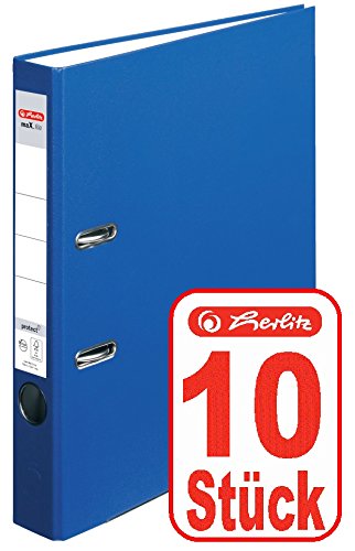 Herlitz 9942582 Ordner maX.file protect A4 5cm dunkelblau, PP-Kunststoffbezug/Papier hellgr. besch. 10er Packung (dunkelblau | 10er) von Herlitz