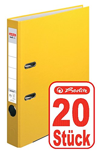Herlitz 9942582 Ordner maX.file protect A4 5cm gelb, PP-Kunststoffbezug/Papier hellgr. besch. 20er Packung (gelb | 20er) von Herlitz