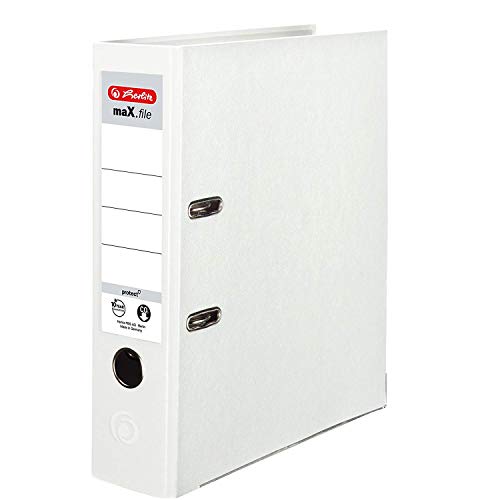 Herlitz 9942681 Ordner maX.file protect A4 8cm weiß, PP-Kunststoffbezug/Papier hellgr.besch. 5er Packung von Herlitz