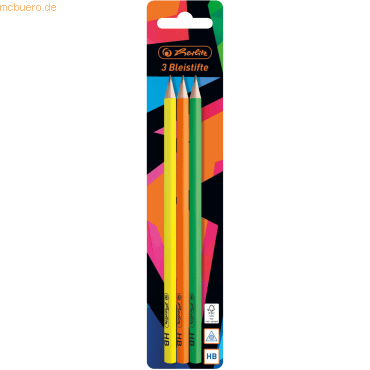 8 x Herlitz Bleistift HB dreikant Neon Art gelb/orange/grün VE=3 Stück von Herlitz