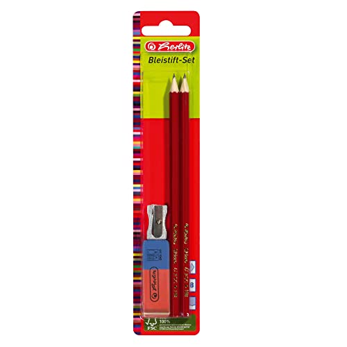 Herlitz Bleistift-Set: 2 Bleistifte aus FSC Holz, 1 Radierer und Anspitzer, Härtegrad HB, lackiert, 180 Stück (1er Pack) von Herlitz