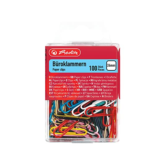 Herlitz 8760811 Büroklammer 26 mm, kunststoffummanteltes Metall, 100 Stück in Hängebox, farbig sortiert Herlitz 8760811 Büroklammer 26 mm, kunststoffummanteltes Metall, 100 Stück in Hängebox, farbig sortiert von Herlitz